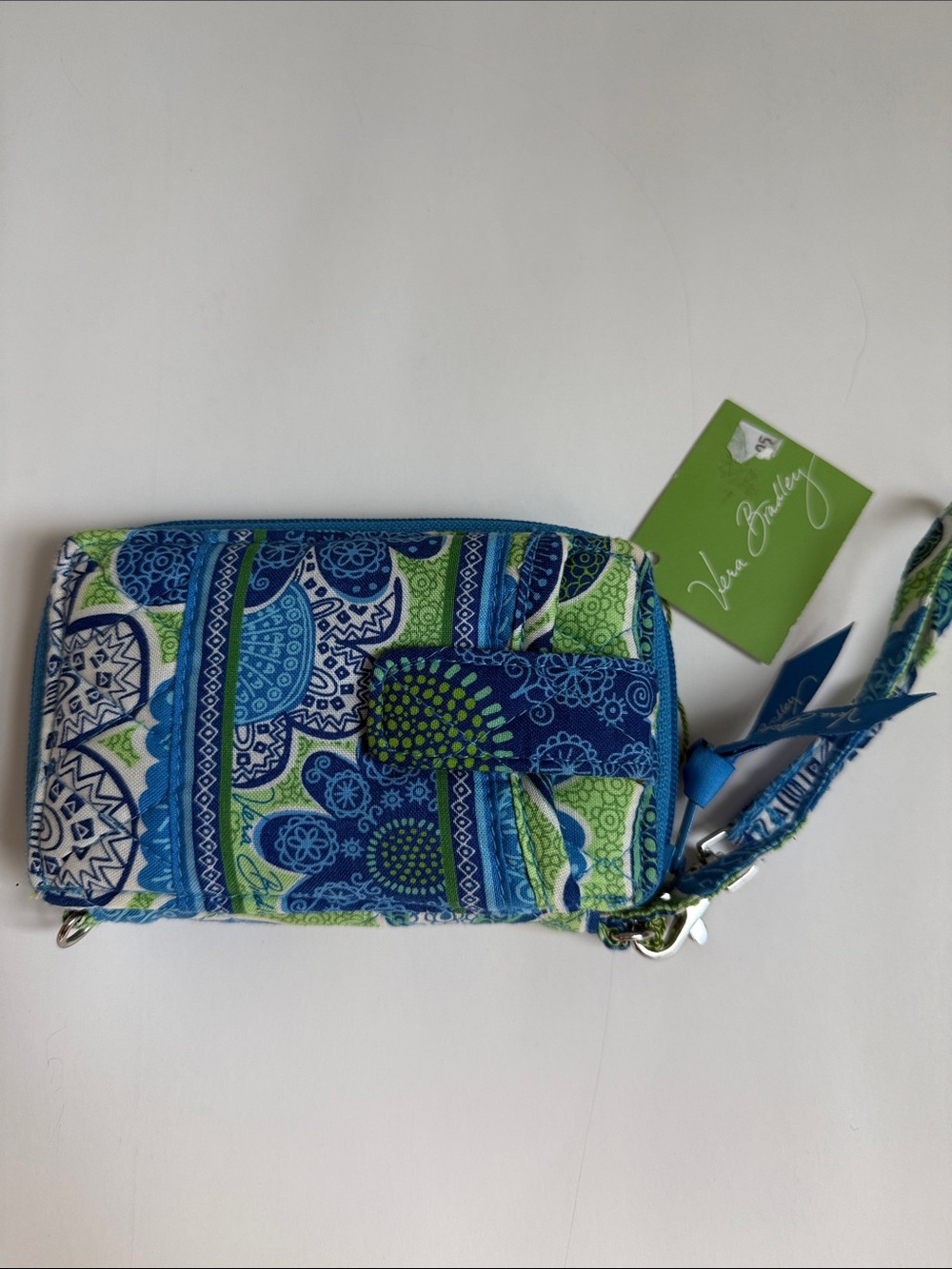 Vera Bradley Doodle Daisy Blue and Green Patterned Wristlet Wallet